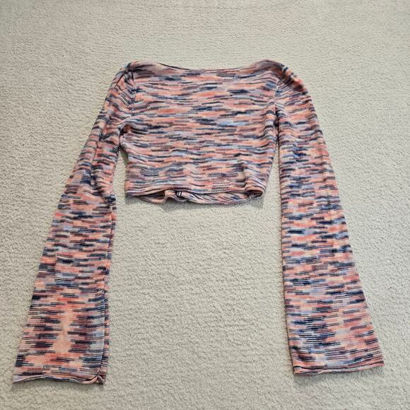 American Eagle Outfitters Space Dye Long Sleeve Knit Crop Top Sweater Sz S Boho - Picture 9 of 12